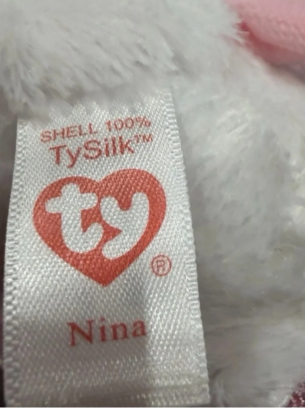 Nina White Plush Small Pet Toy with Pink Nose and Sparkly Pink Eyes